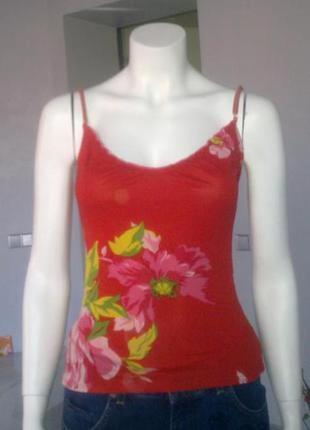 Топ красный в цветочный принт р 42-44,44 , шлейки регулируются