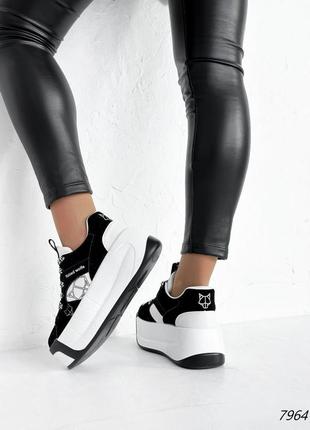Стильные черно-белые женские кеды/кроссовки на высокой подошве, платформе,весна-осень,женская обувь деми7 фото