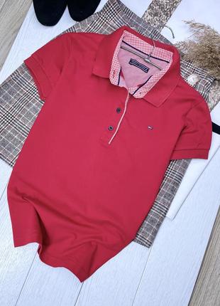 Красная хлопковая футболка tommy hilfiger s поло