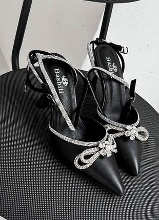 Женские туфли на каблуке, черные, экокожа3 фото