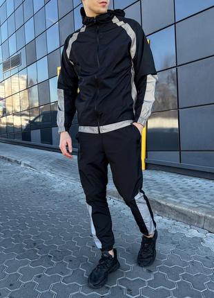 Спортивний костюм н5124 із рефлексивними вставками канада чорно-сірий дуже легка тканина вентильован