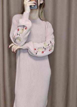 Женское теплое вязаное платье миди,женское тёплое вязаное платье