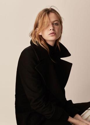 Чорне двохбортне пальто бушлат класичне пальто massimo dutti чёрное шерстяное пальто двубортное пальто2 фото