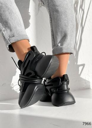Стильные черные женские весенние кроссовки на высокой толстой подошве, весна-осень,женская обувь демисезон3 фото