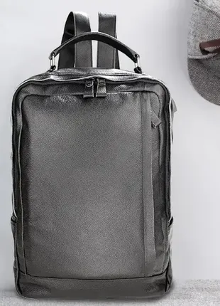 Шкіряний чоловічий рюкзак великий і місткий із натуральної шкіри чорний, діловий чоловічий рюкзак1 фото