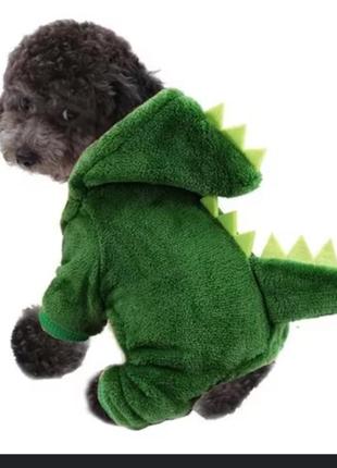 Плюшевий комбінезон для маленьких собак костюм динозавра зелений1 фото