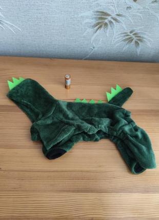 Плюшевый комбинезон для маленьких собак костюм динозавра зеленый3 фото