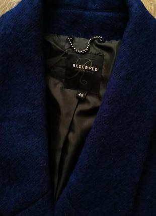 Reserved двубортное пальто синего цвета из смесовой шерсти5 фото