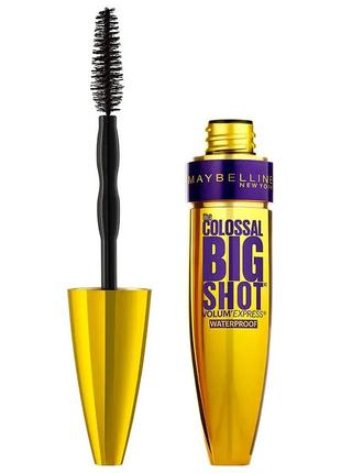 Туш для вій maybelline new york volum` express colossal big shot waterproof 01 — black (чорний)