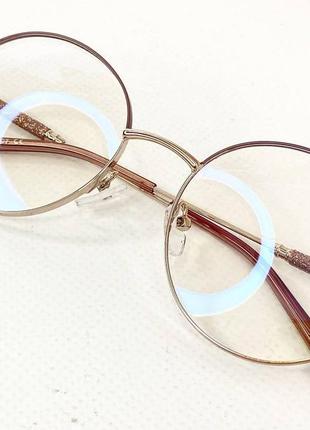 Очки компьютерные женские круглые в металлической оправе дужки на флексах украшенные шифером3 фото