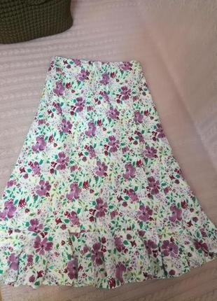 Шикарная яркая цветочная льняная юбка миди laura ashley, р.12 (10/14)1 фото
