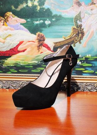 Женские замшевые черные туфли black elegant на высоком каблуке6 фото