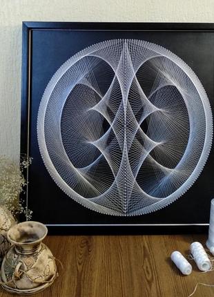 Картина - манадала у техніці string - art. 3-д картина. ручна робота. 52/52 см.  в рамі.9 фото