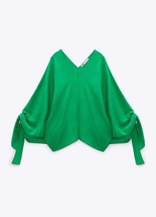 Стильная блуза zara оверсайз с завязками на рукавах s-m  зеленая топ4 фото