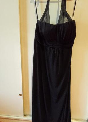 Вечернее черное длинное платье з сеткой от бренда en focus7 фото