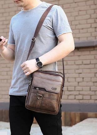 Модная мужская сумка планшет jeep повседневная, барсетка сумка-планшет для мужчин эко кожа темно-коричневый6 фото