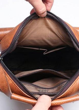 Модная мужская сумка планшет jeep повседневная, барсетка сумка-планшет для мужчин эко кожа темно-коричневый7 фото