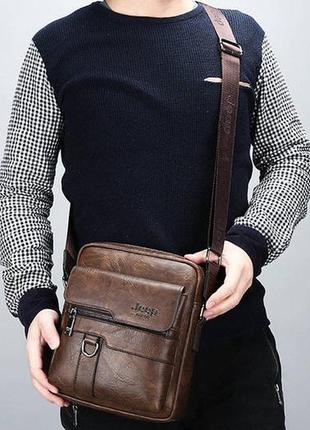 Модная мужская сумка планшет jeep повседневная, барсетка сумка-планшет для мужчин эко кожа темно-коричневый3 фото