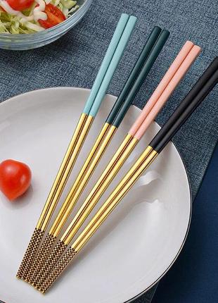 Преміум китайські палички для їжі в комплекті з футляром / суші роллів багаторазові нержавіюча сталь 3043 фото