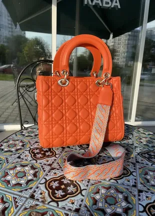 Женская сумка в стиле christian dior lady d-lite orange диор оранжевая маленькая из эко-кожи