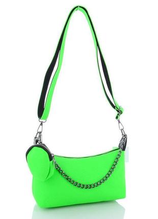 Женская сумка зеленая сумка багет зеленый клатч багет кроссбоди сумка через плечо3 фото