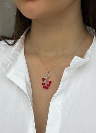 Колье 925 пробы с кораллом
