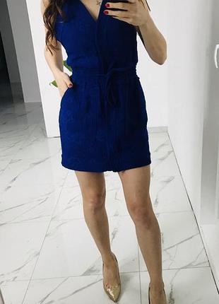 Жаккардовое платье zara,електрик