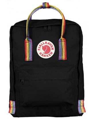 Черный рюкзак сумка. fjallraven kanken classic с радужными ручками 16л6 фото