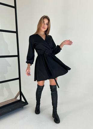 Женский платье с поясом сарафан шикарное качество романтическое 42-44,46-48 s,m,l костюмка черное широкая юбка3 фото