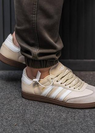 Мужские замшевые кеды adidas samba beige brown8 фото