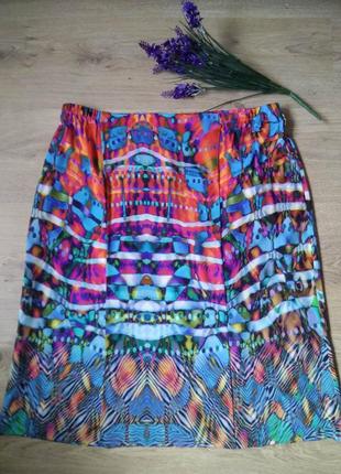 Эффектная трикотажная прямая юбка батал на подкладке/радужный акварельный принт3 фото