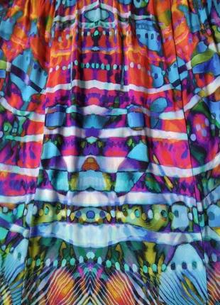 Эффектная трикотажная прямая юбка батал на подкладке/радужный акварельный принт