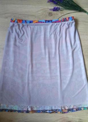 Эффектная трикотажная прямая юбка батал на подкладке/радужный акварельный принт6 фото