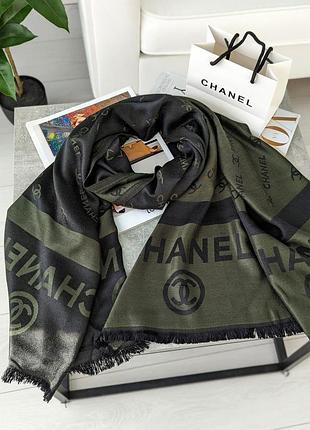 Палантин шарф chanel двусторонний зелено-черный