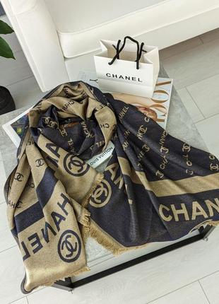Палантин шарф chanel двосторонній бежево-синій