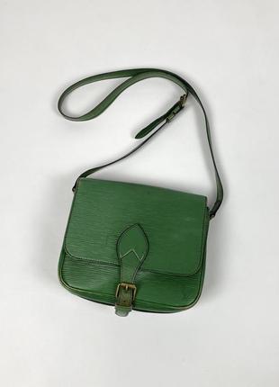 Louis vuitton green epi cartoucherie gm bag оригинал кожаная сумка зеленая lv с длинным поясом