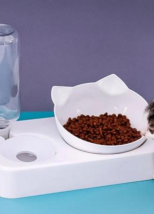 Миска для тварин котів і собак semi з автоматичною поїлкою 500 мл, 13 см*24 см*21 см, white