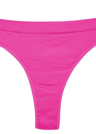 Женские бесшовные трусики lesko a66# розовый электрик m стринги в рубчик нижнее белье 3шт