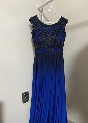 Вечернее платье с разрезом темно синее, градиент5 фото