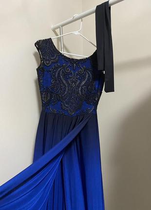Вечернее платье с разрезом темно синее, градиент8 фото