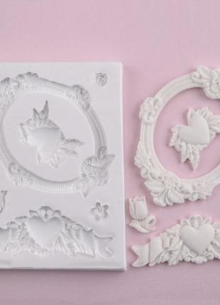 Силіконовий молд рамка  квіти серце набір.