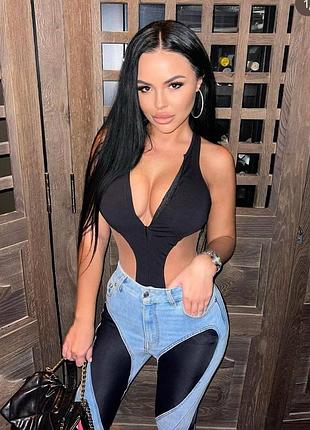 Базове боді із сіткою довгим рукавом основа олива норма