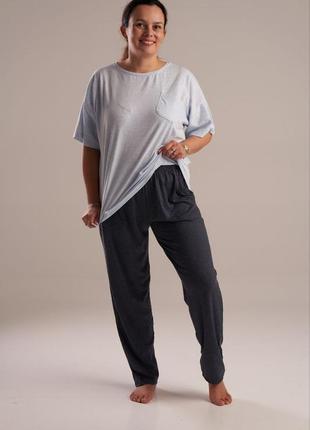Батальний натуральний хлопковий домашній костюм/піжама футболка і штани 50-565 фото