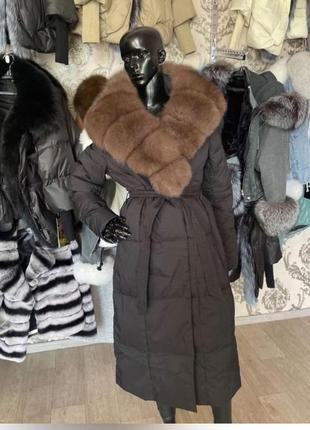 Пальто пуховик зимний с натуральным мехом песца зимний пуховик с натуральным мехом3 фото