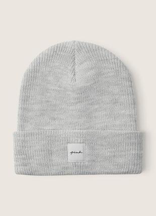 Шапка rib beanie heather stone grey pink