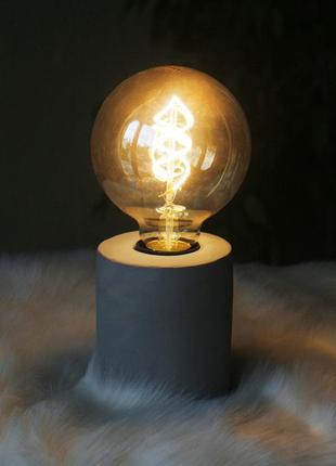 Настільна лампа нічник "тесла" сірий бетон h10см (комплект світильник та лампа) гранд презент 10097682 фото
