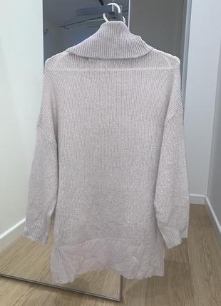 Удлиненный белый (молочный) светло бежевый свитер с высоким горлом2 фото