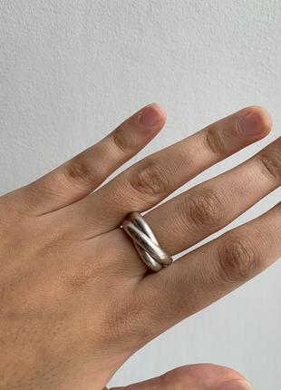 Стильное серебряное тройное кольцо2 фото