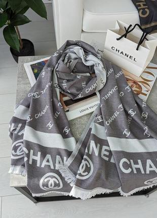 Палантин шарф chanel двусторонний серый