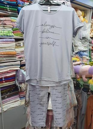 Серая легкая пижама/домашний костюм футболка и штаны 42-524 фото